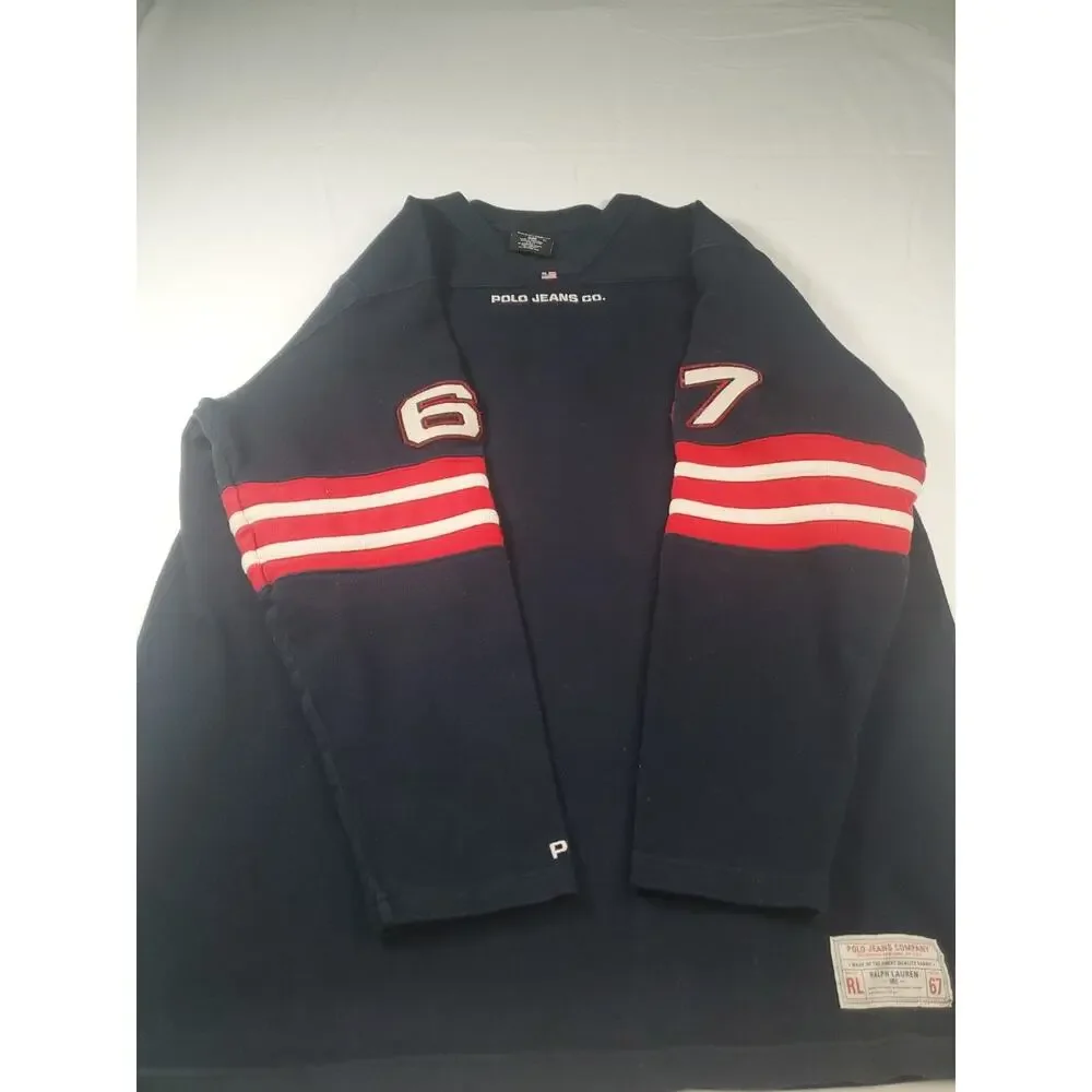 Vintage Polo Ralph Lauren Rugby Jersey Sweater Men’s XL V-Neck #67 Arm Patches